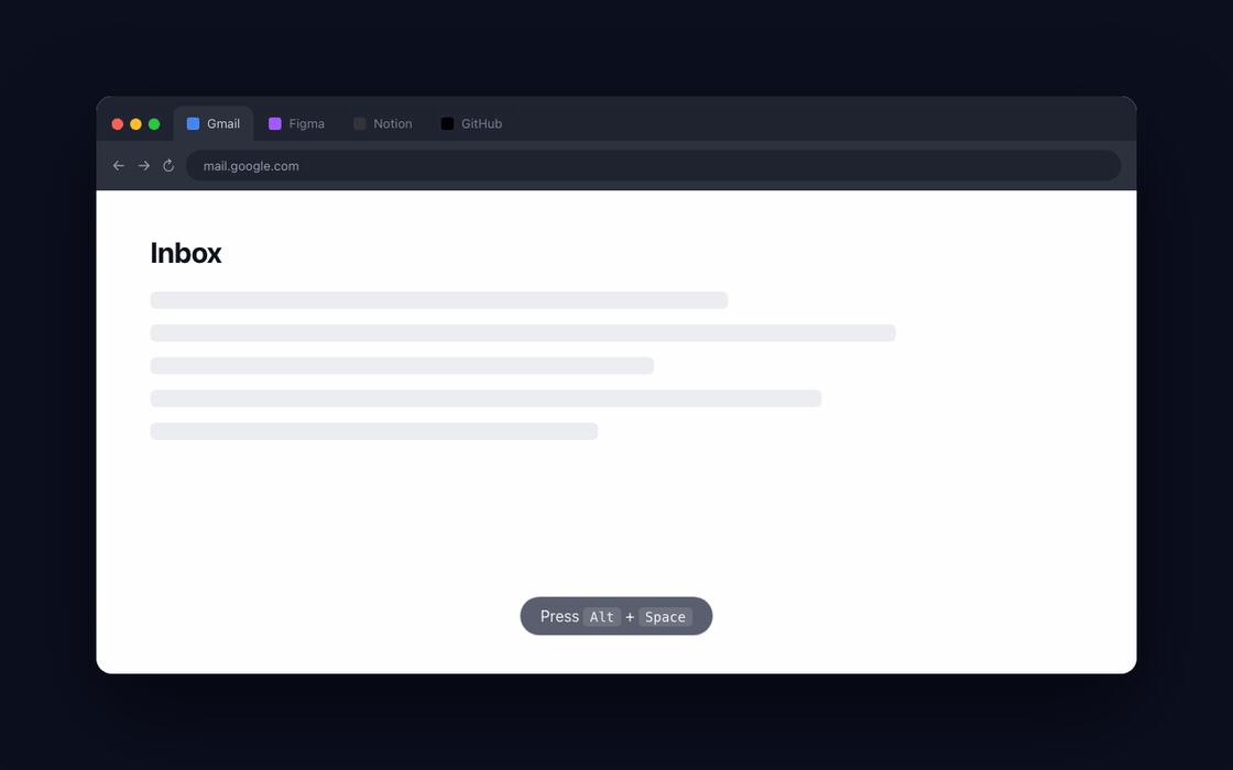 Naymo in action: press Alt+Space, say a tab name, switch instantly